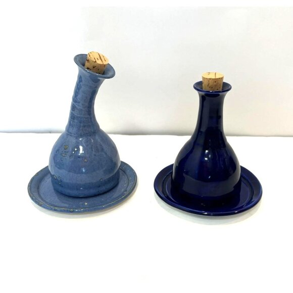 Kazooti Clay Studios Oil & Vinegar Cruet Bottle Set With Corks & Matching Plates - Picture 5 of 10